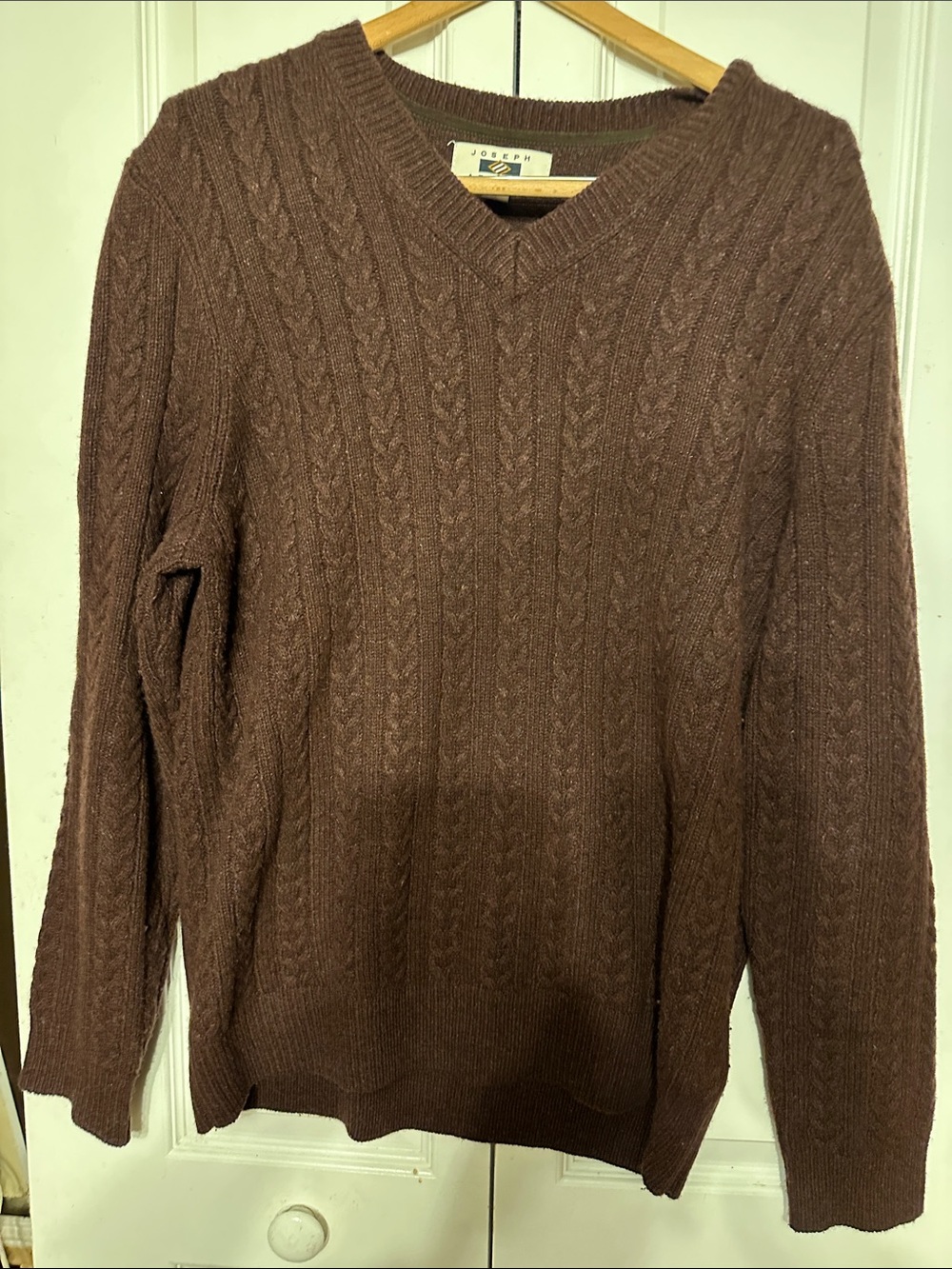 Joseph Abboud Brown Cable-Knit V-Neck Sweater